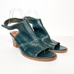 & Other Stories Teal Leather Boho Women Heeled Slingback Sandals Size 40 9